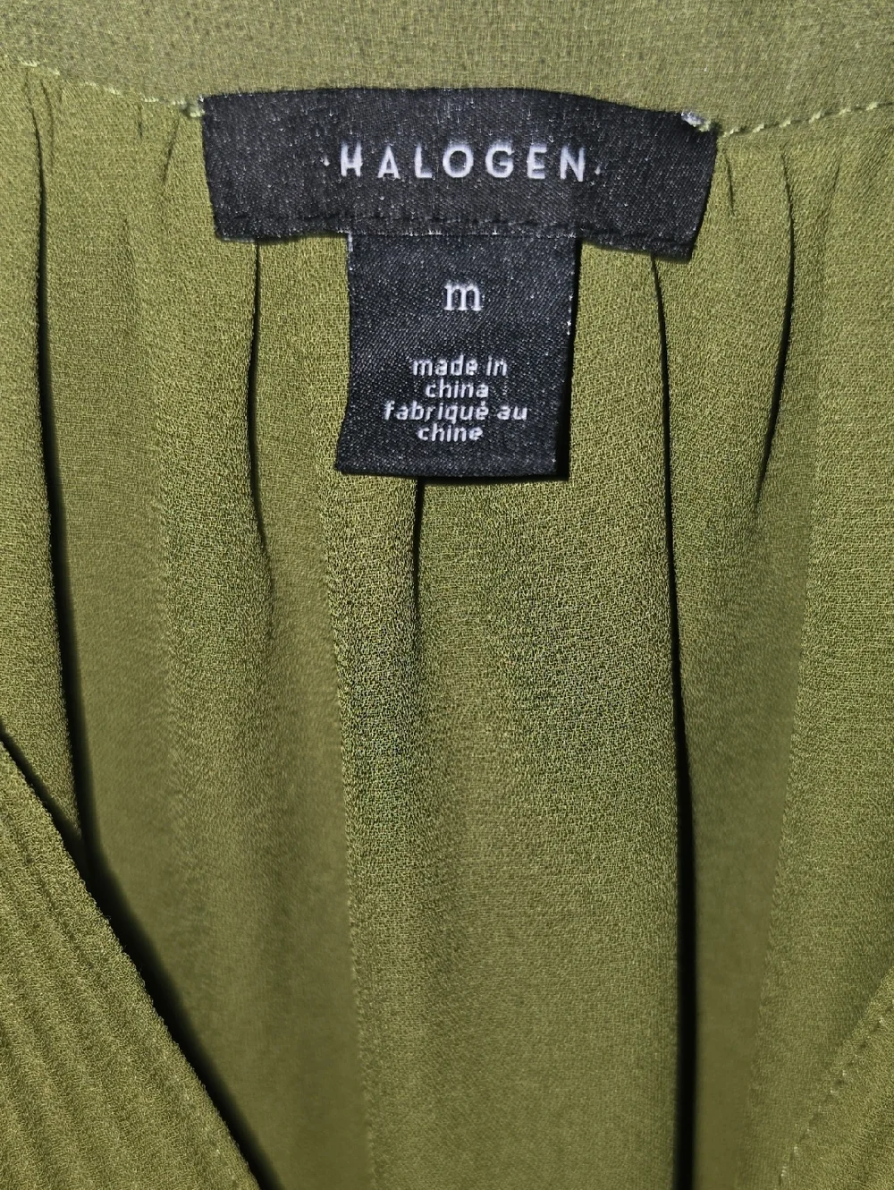Halogen Olive Green Pleated V-Neck Short Sleeve Blouse - Picture 2 of 3